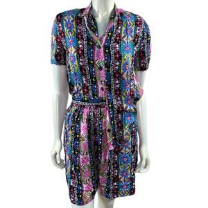 Vintage California Krush Abstract Floral Greek Key 2-Piece Short Set Size Small